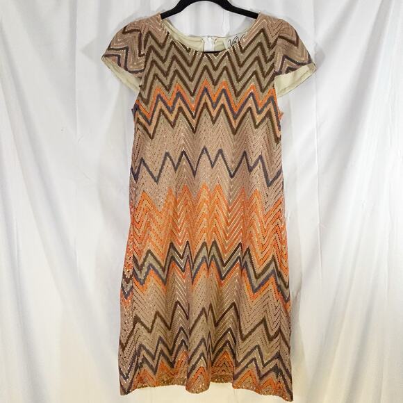VA VA by Joy Han 70s Retro vibe Zig-Zag Dress M – Brown & Orange Short Sleeve - Picture 1 of 4